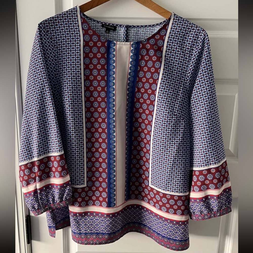 Talbots Women Blouse Top SZ LARGE Worn Once EUC Business Career Casual polyester